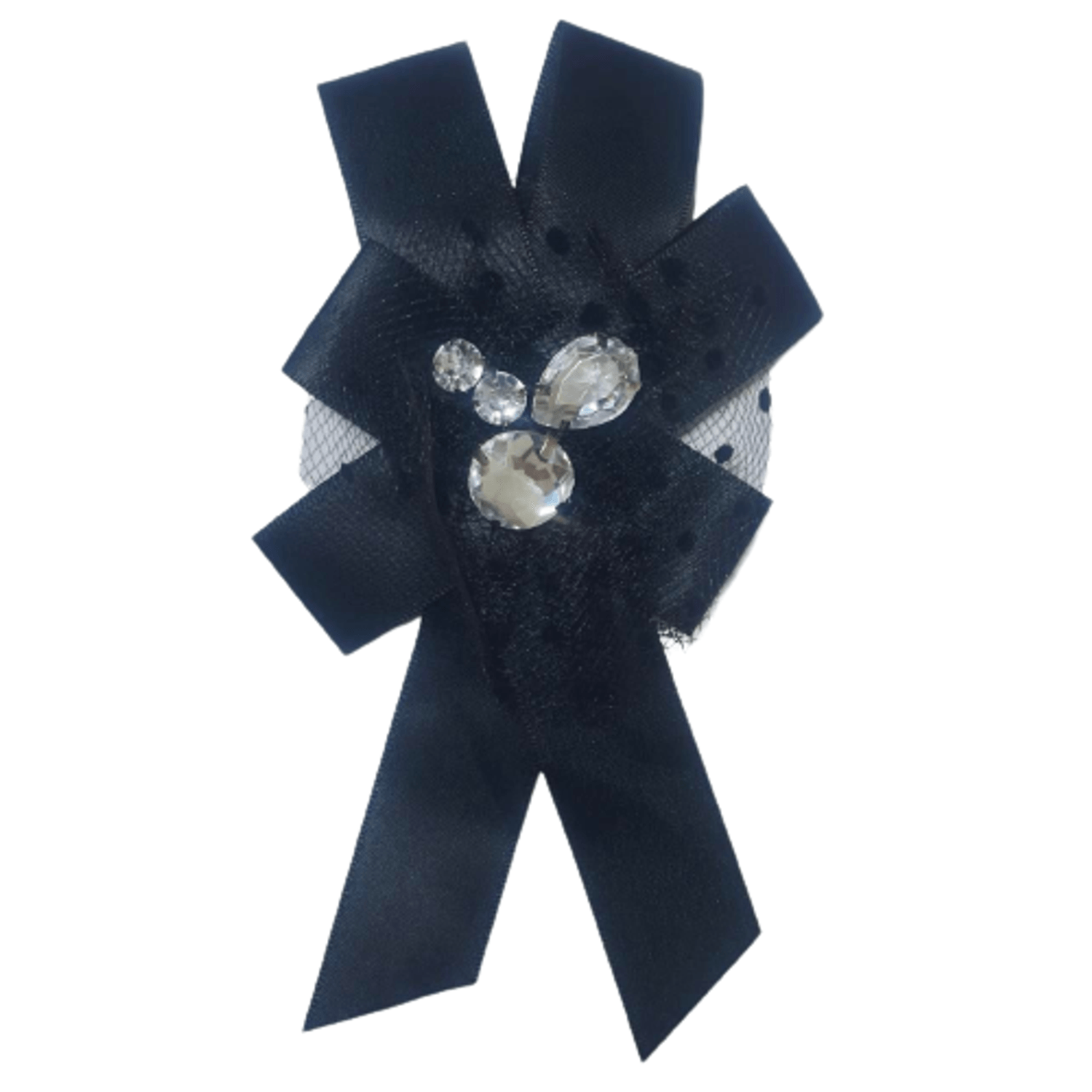 Brosa tip jabou, Handmade, Statement, 2 in 1, Clips par, Cu dantela plasa si cristale, Textil, Metal, 17x10 cm, Negru fotografia produsului