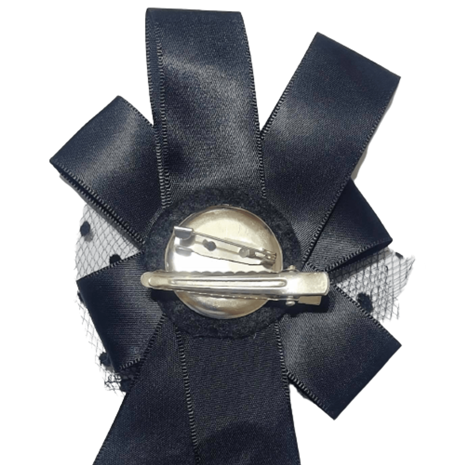 Brosa tip jabou, Handmade, Statement, 2 in 1, Clips par, Cu dantela plasa si cristale, Textil, Metal, 17x10 cm, Negru fotografia produsului View 5 L