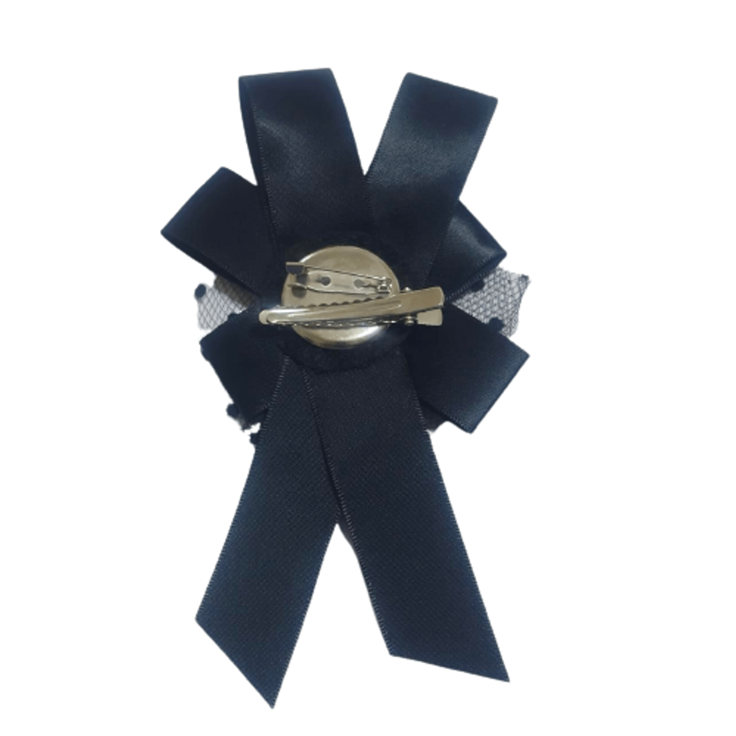 Brosa tip jabou, Handmade, Statement, 2 in 1, Clips par, Cu dantela plasa si cristale, Textil, Metal, 17x10 cm, Negru fotografia produsului View 4 L