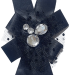 Brosa tip jabou, Handmade, Statement, 2 in 1, Clips par, Cu dantela plasa si cristale, Textil, Metal, 17x10 cm, Negru fotografia produsului View 2 S