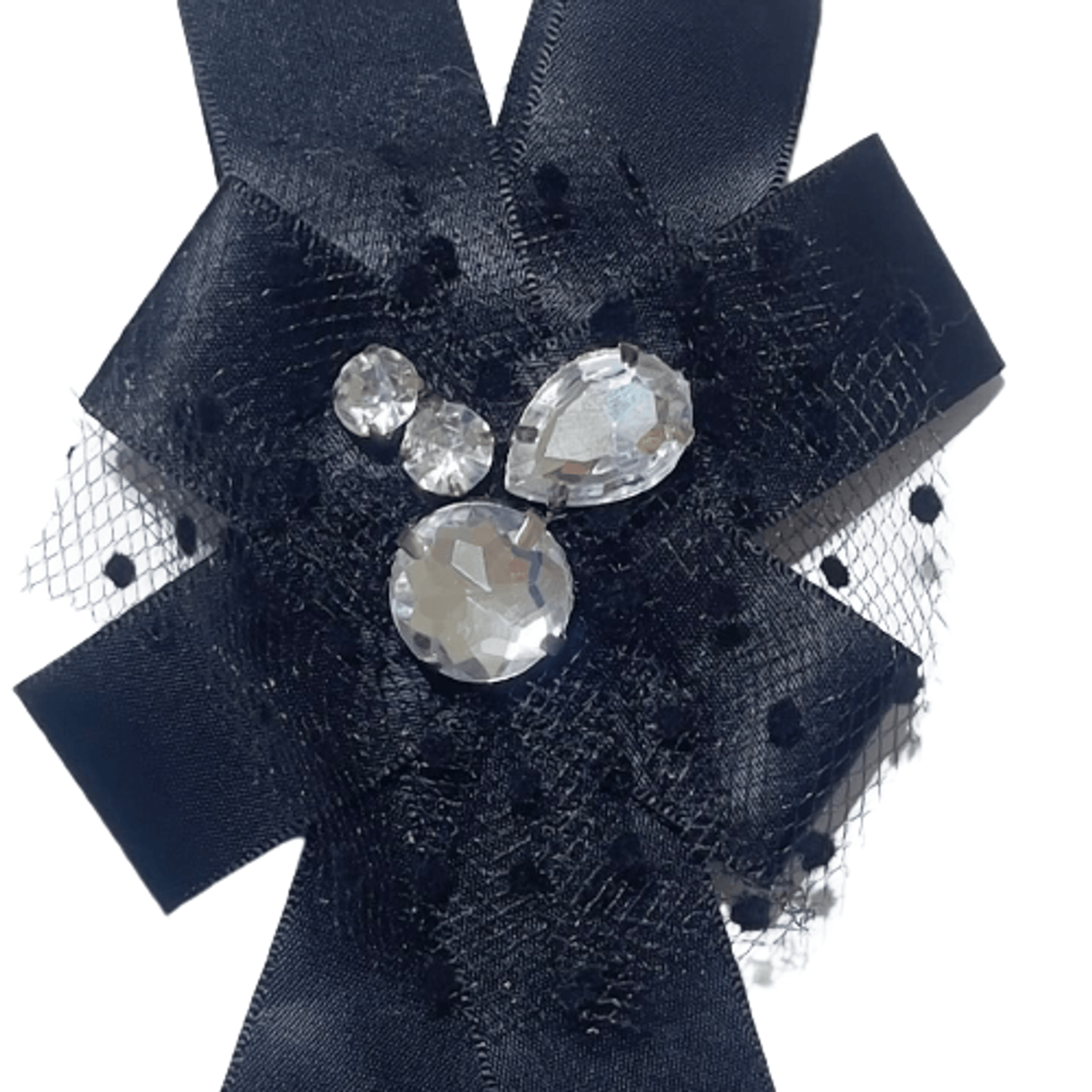 Brosa tip jabou, Handmade, Statement, 2 in 1, Clips par, Cu dantela plasa si cristale, Textil, Metal, 17x10 cm, Negru fotografia produsului View 2 L
