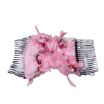 Clama de par cu 2 piepteni, Cu perle, margele si cristale, Textil, Metal, 15x8 cm, Roz fotografia produsului View 5 S