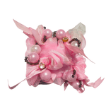 Clama de par cu 2 piepteni, Cu perle, margele si cristale, Textil, Metal, 15x8 cm, Roz fotografia produsului