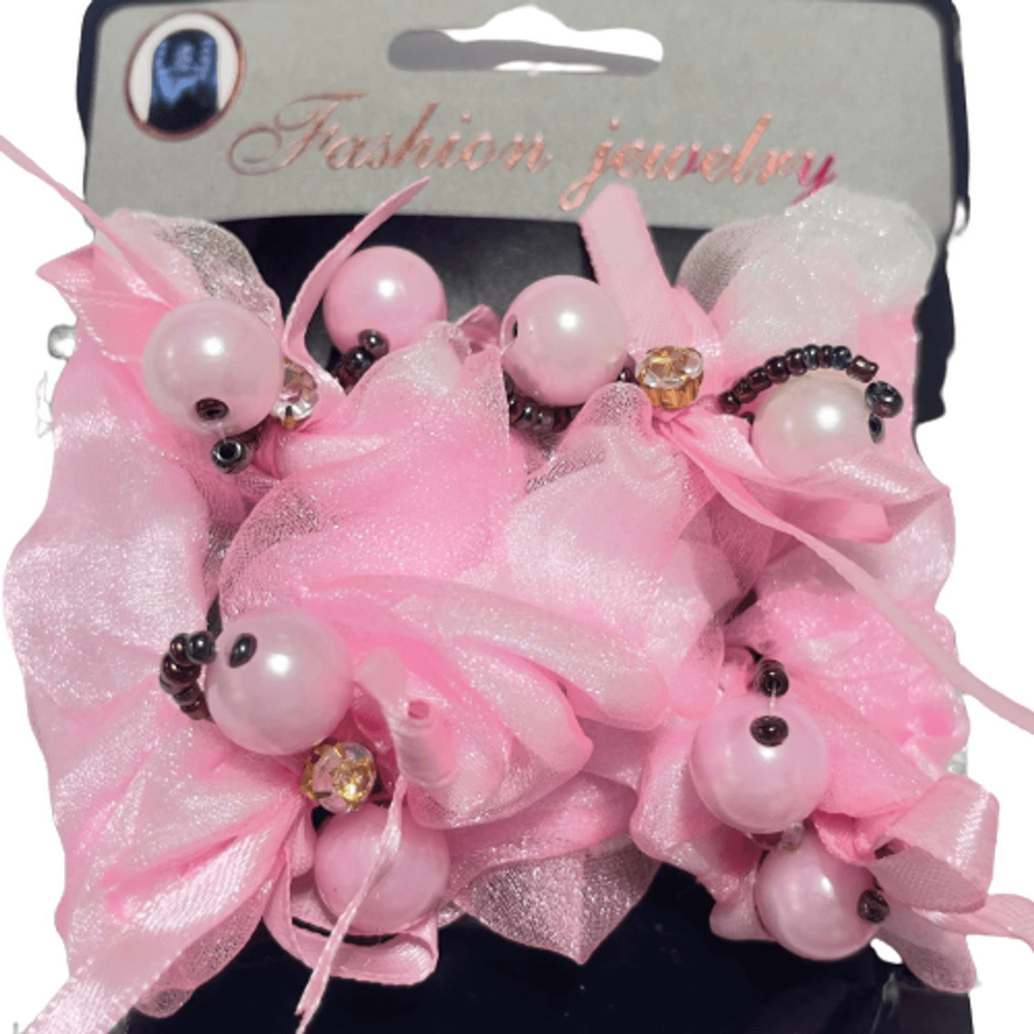 Clama de par cu 2 piepteni, Cu perle, margele si cristale, Textil, Metal, 15x8 cm, Roz fotografia produsului View 2 L