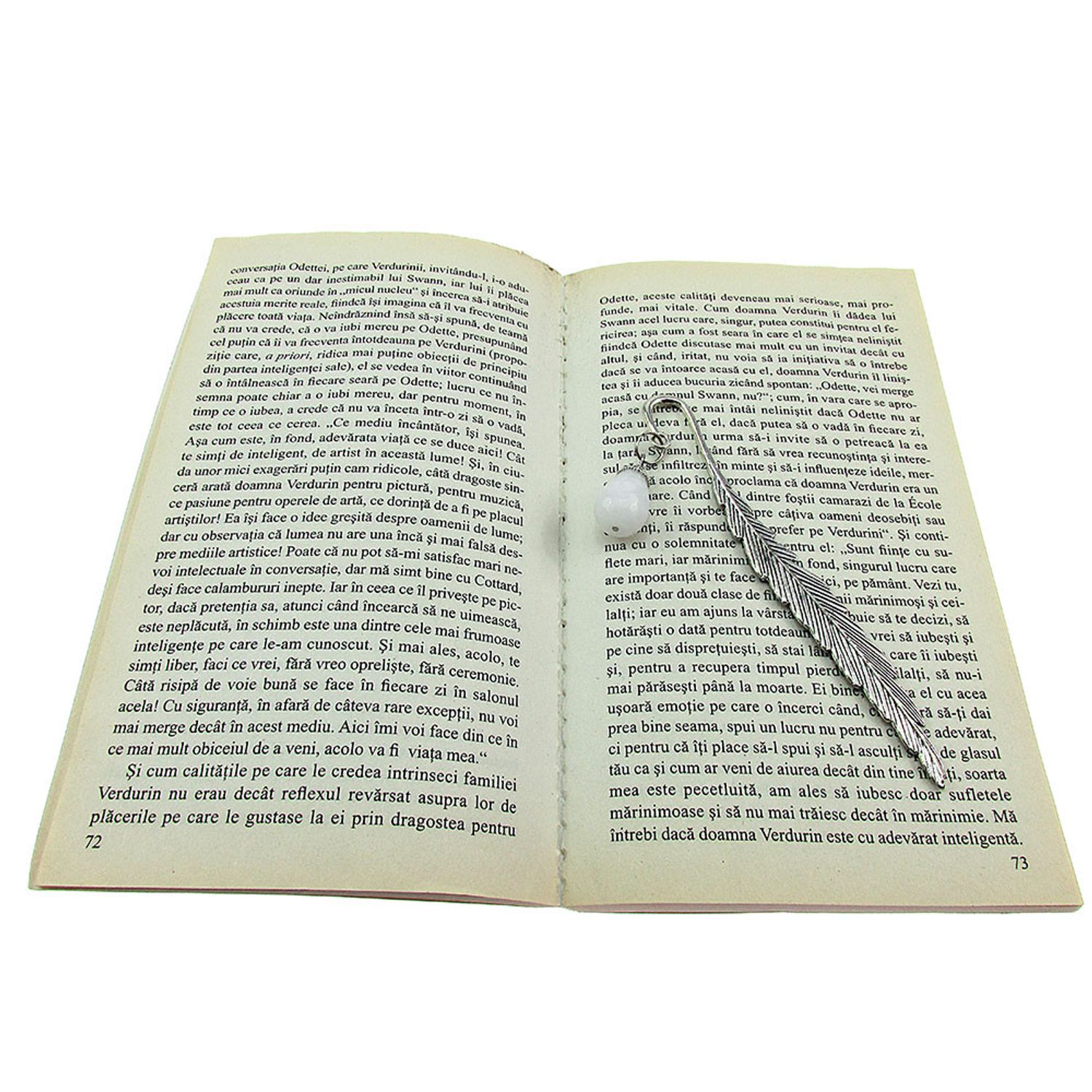 Semn de carte metalic pana cu jad alb fotografia produsului View 4 L