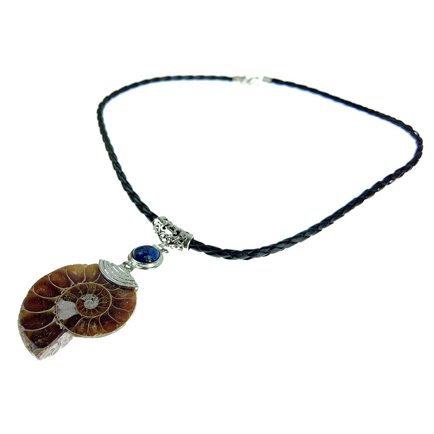 Colier statement cu amonit fosil si lapis-lazuli A fotografia produsului View 2 L