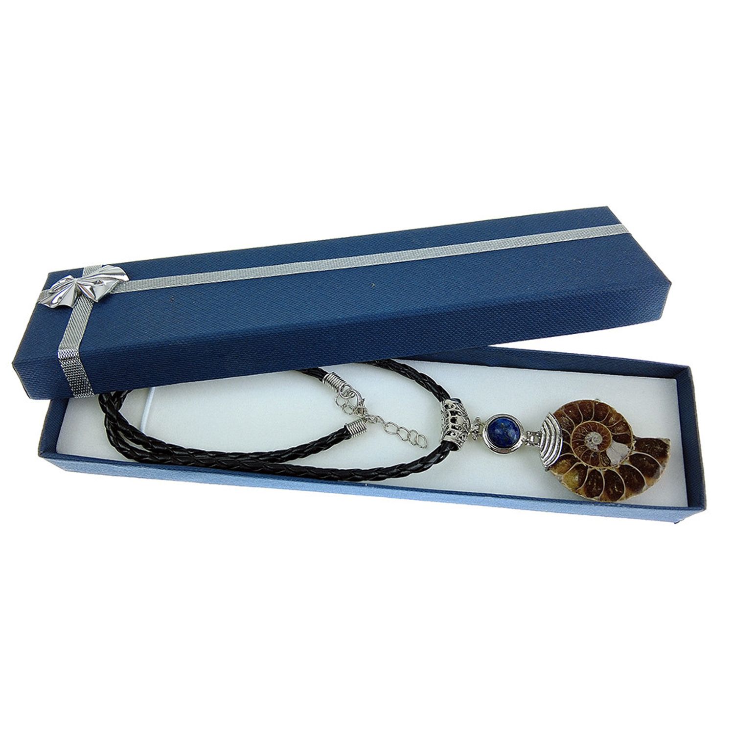 Colier statement cu amonit fosil si lapis-lazuli A fotografia produsului View 3 L
