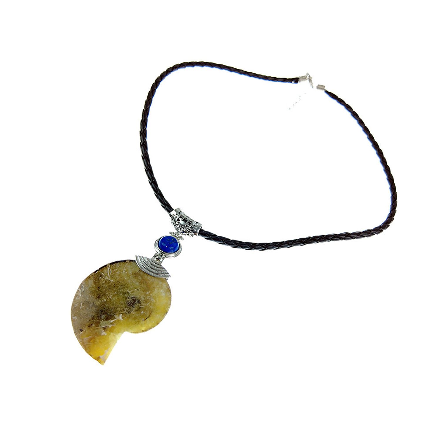 Colier statement cu amonit fosil si lapis-lazuli C fotografia produsului