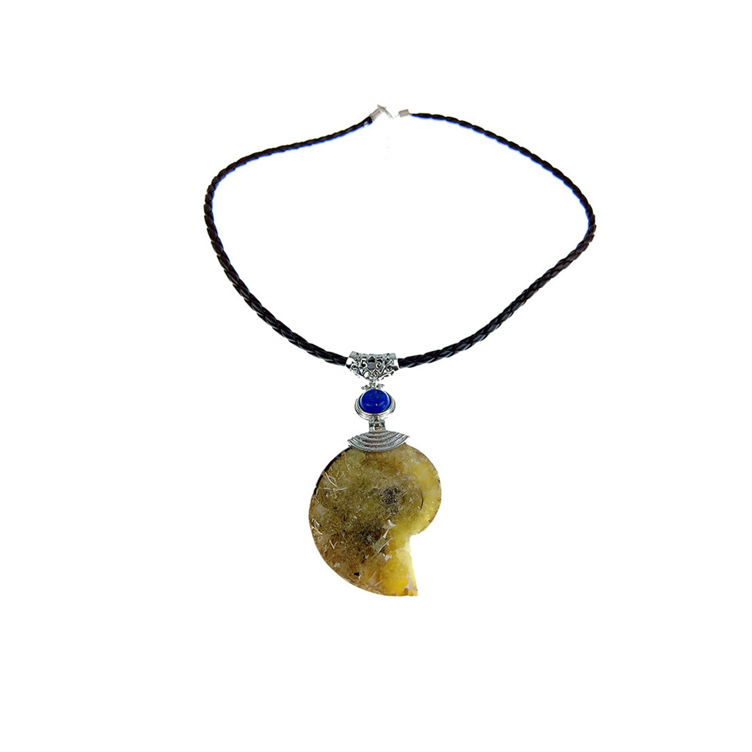 Colier statement cu amonit fosil si lapis-lazuli C fotografia produsului View 3 L