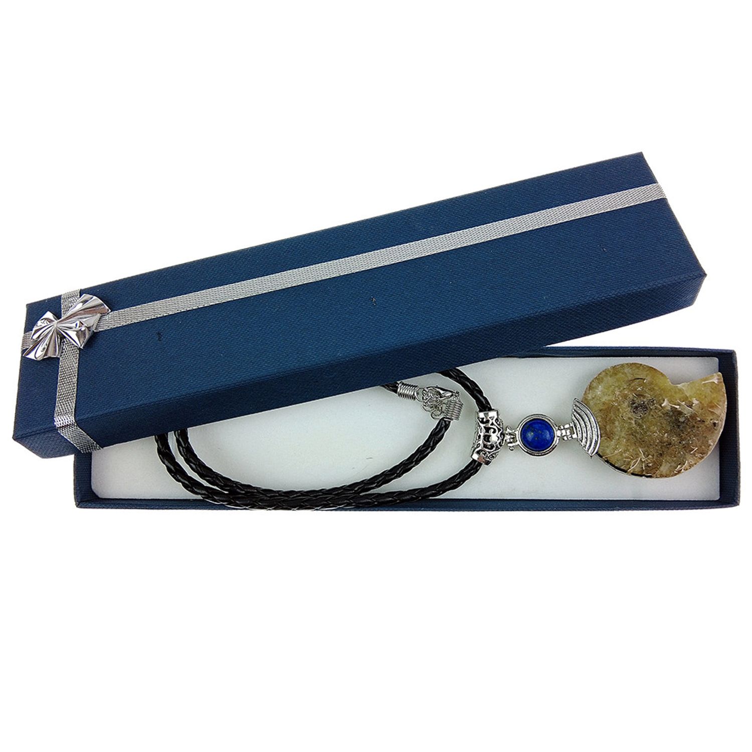 Colier statement cu amonit fosil si lapis-lazuli C fotografia produsului View 4 L