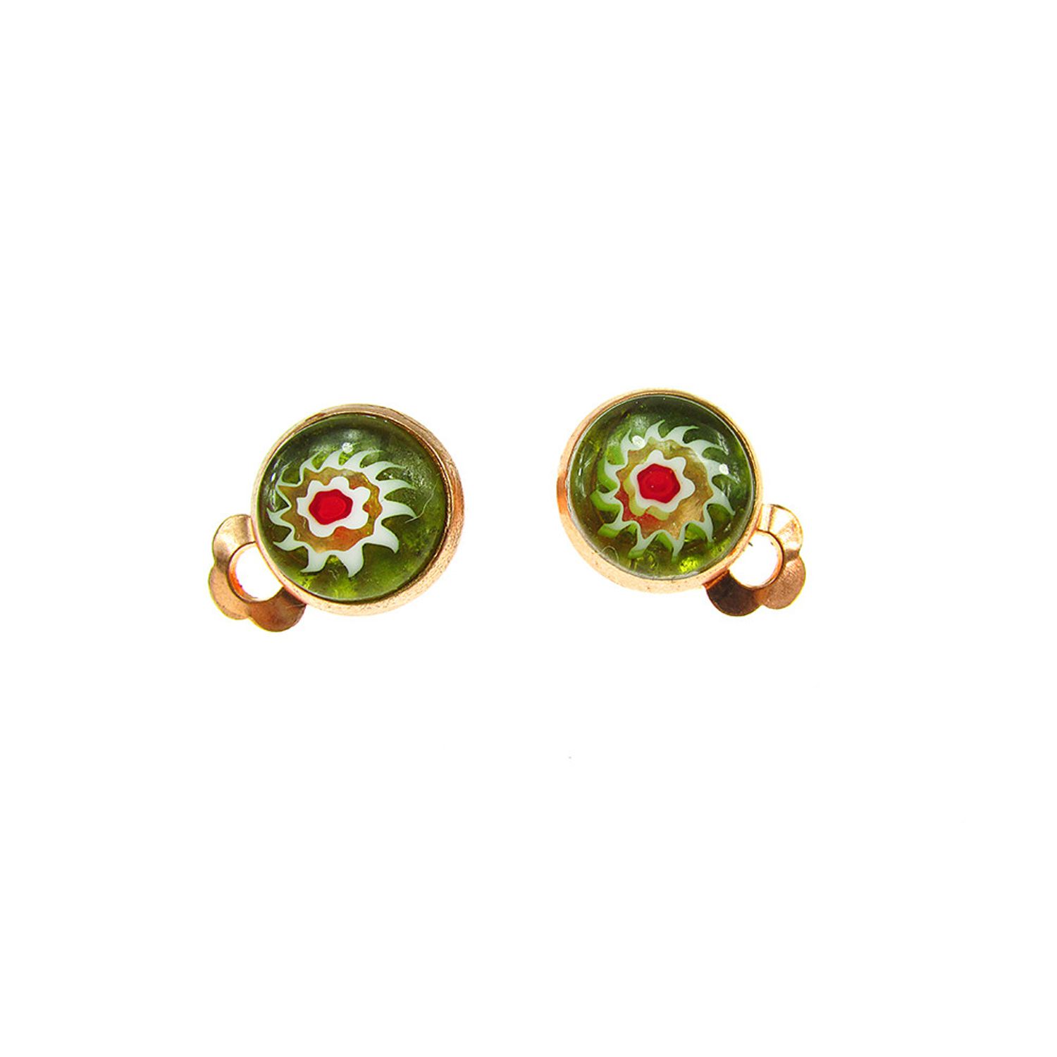 Cercei clips Millefiori verde 10 MM fotografia produsului