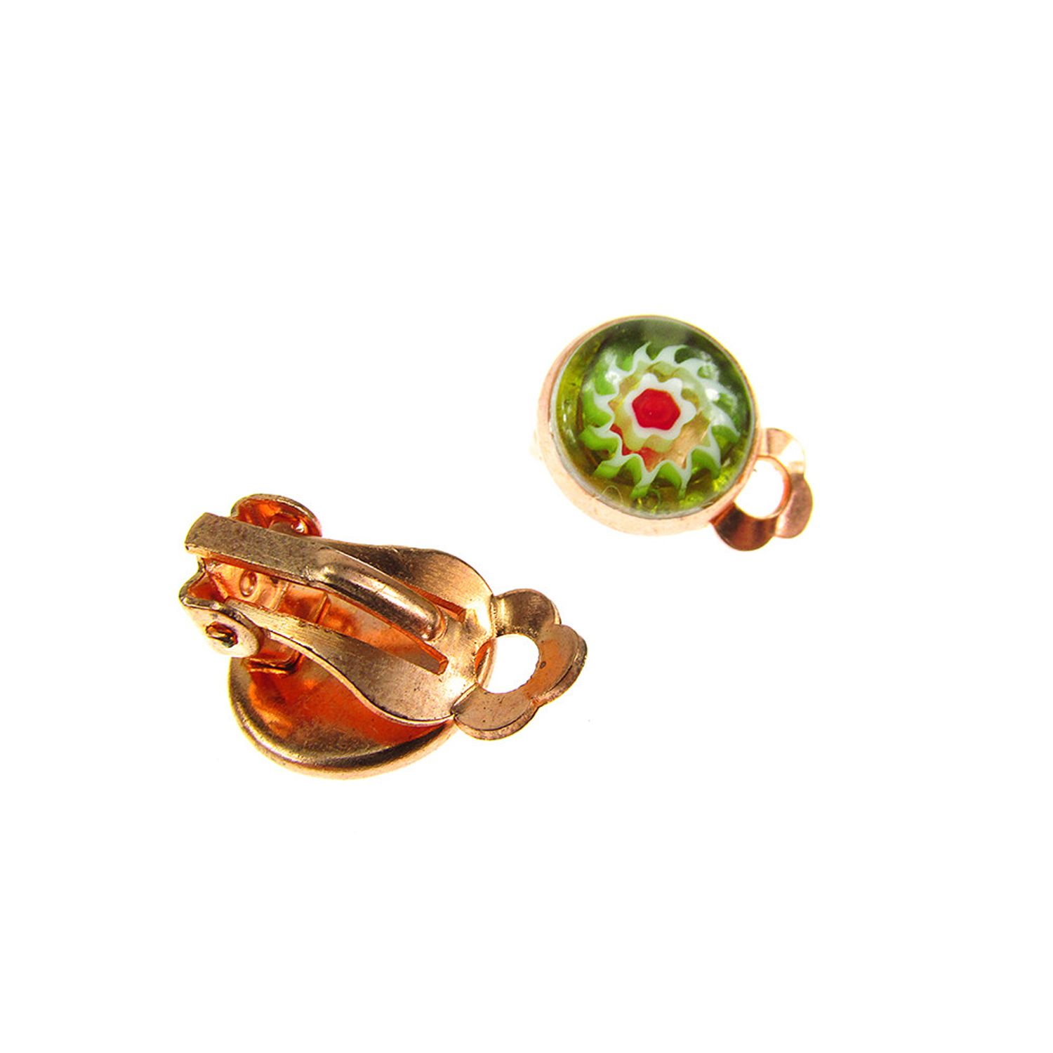 Cercei clips Millefiori verde 10 MM fotografia produsului View 2 L