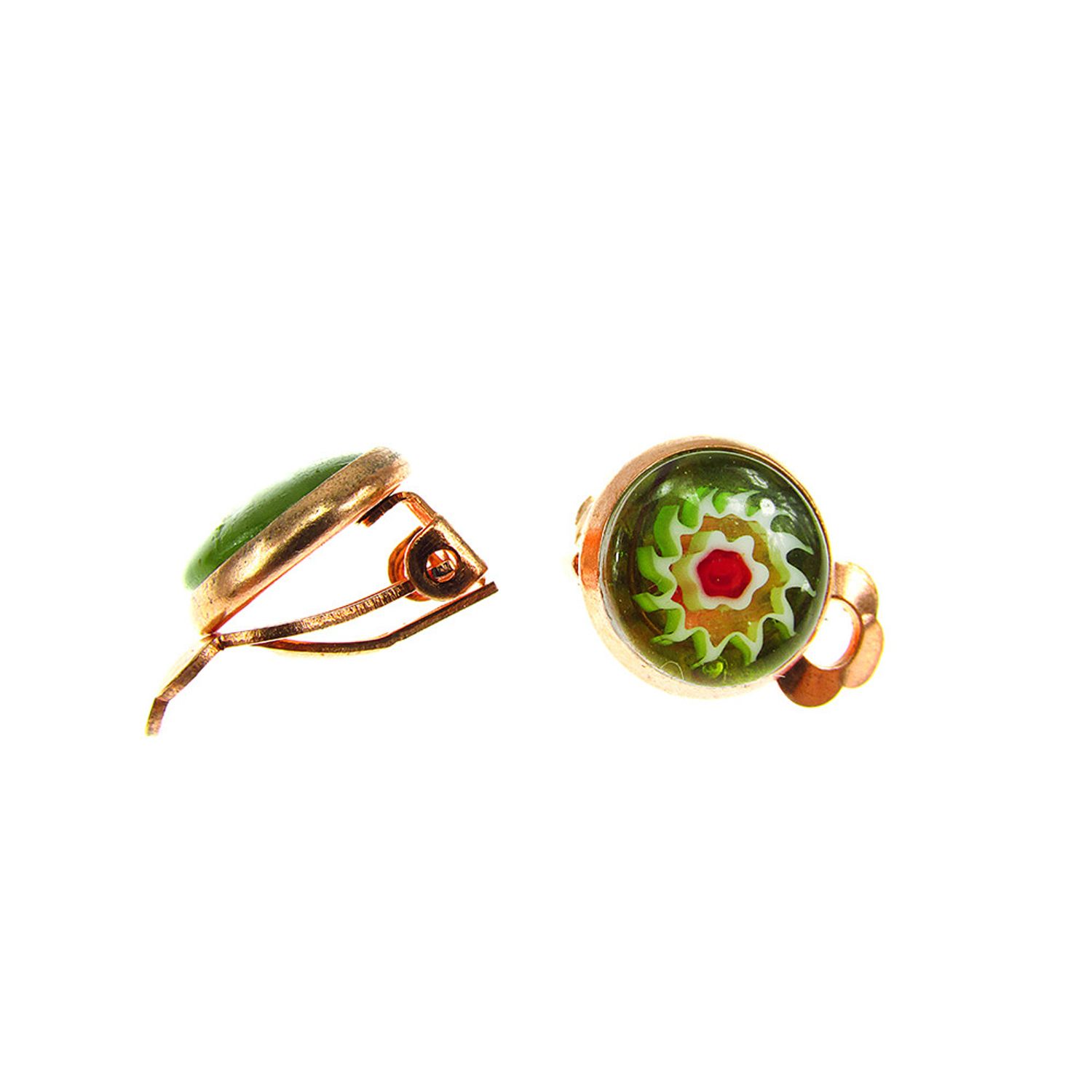 Cercei clips Millefiori verde 10 MM fotografia produsului View 3 L