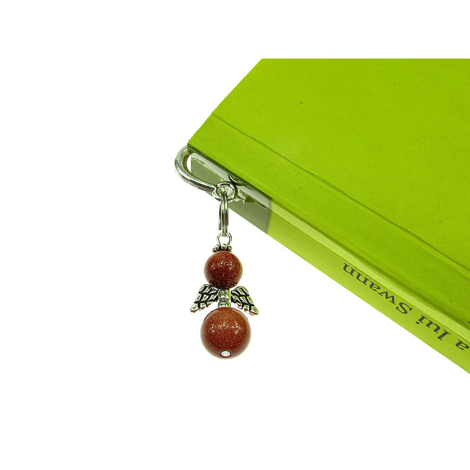 Semn de carte metalic pana cu ingeras Piatra Soarelui maro fotografia produsului View 4 L