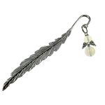 Semn de carte metalic pana cu ingeras piatra opalit fotografia produsului