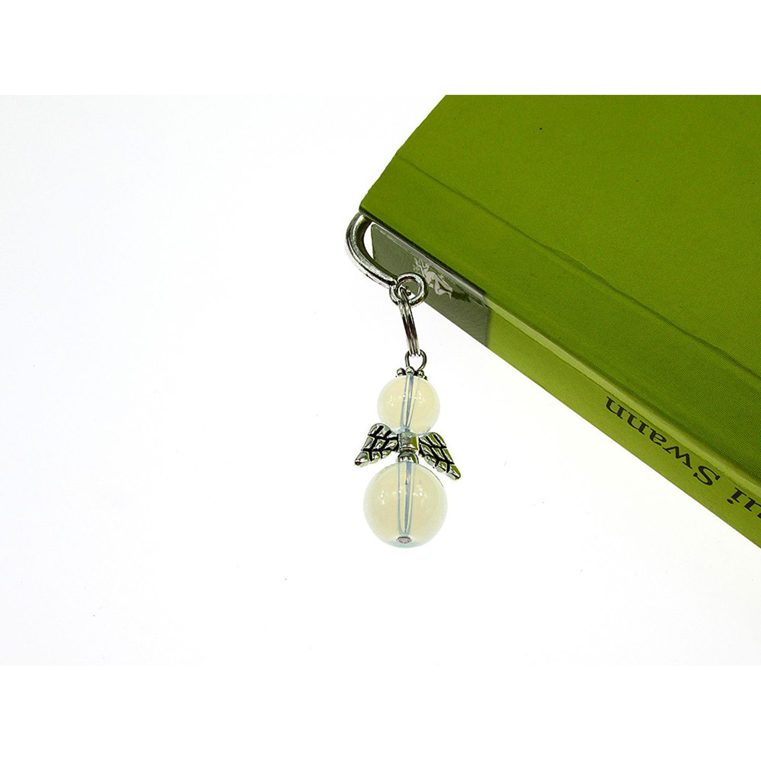 Semn de carte metalic pana cu ingeras piatra opalit fotografia produsului View 4 L