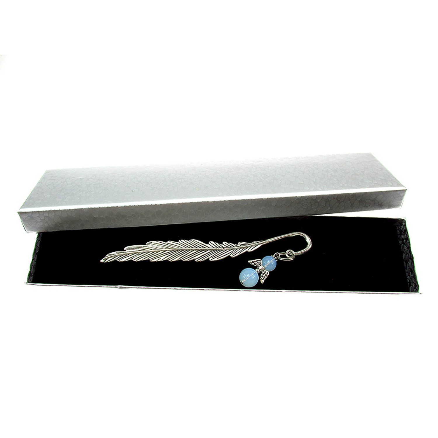 Semn de carte metalic pana cu ingeras piatra opalit fotografia produsului View 2 L