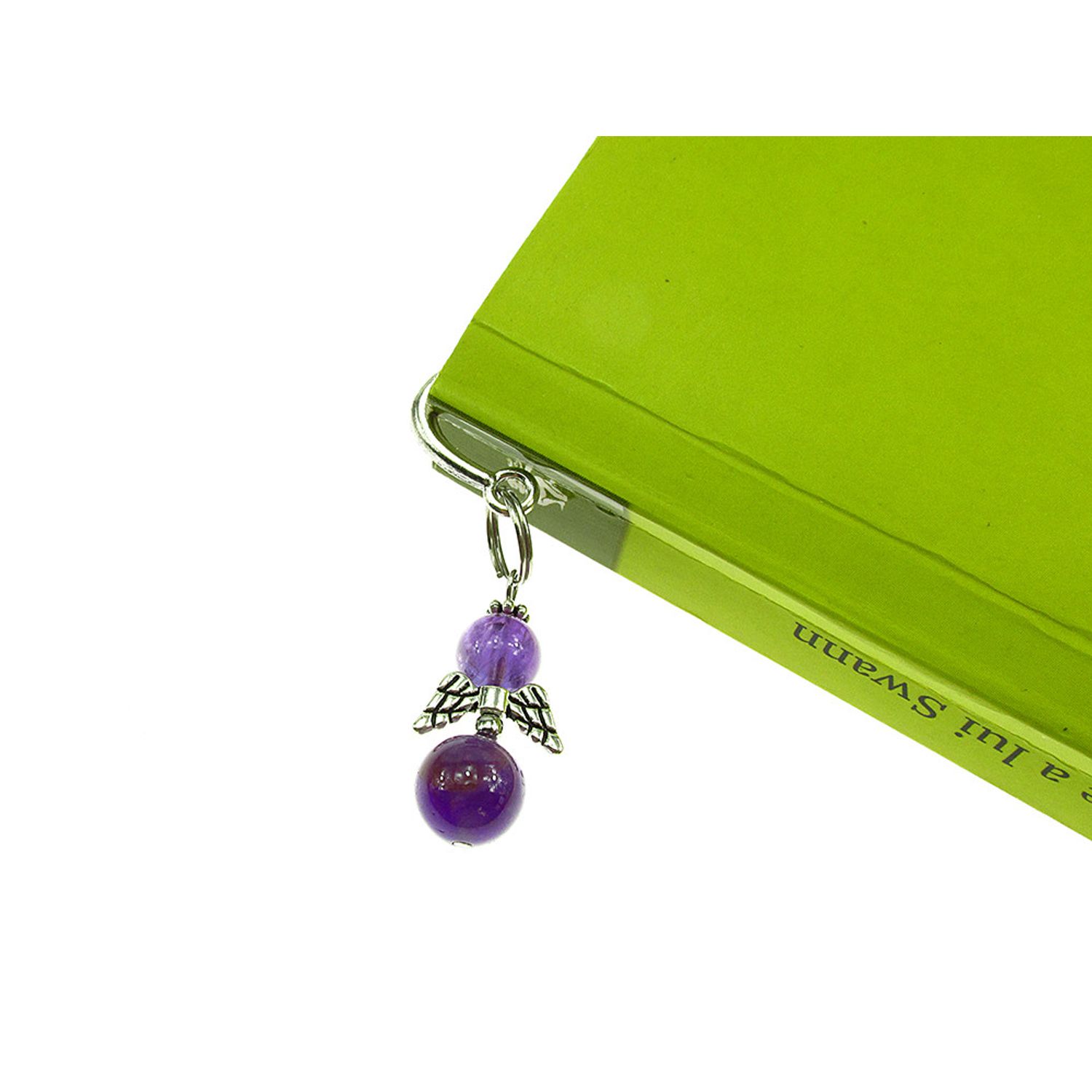 Semn de carte metalic pana cu ingeras ametist natural fotografia produsului View 4 L