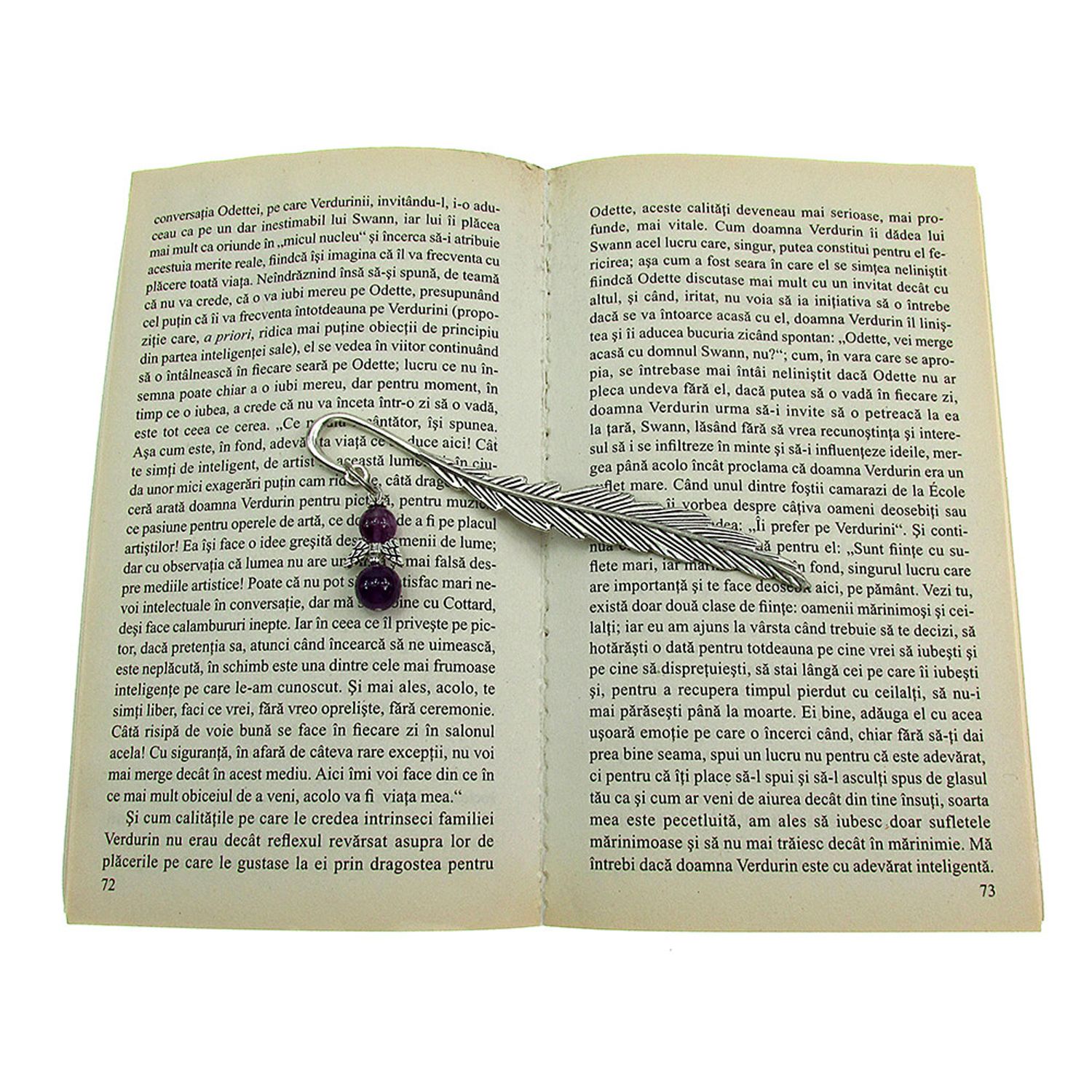 Semn de carte metalic pana cu ingeras ametist natural fotografia produsului View 3 L