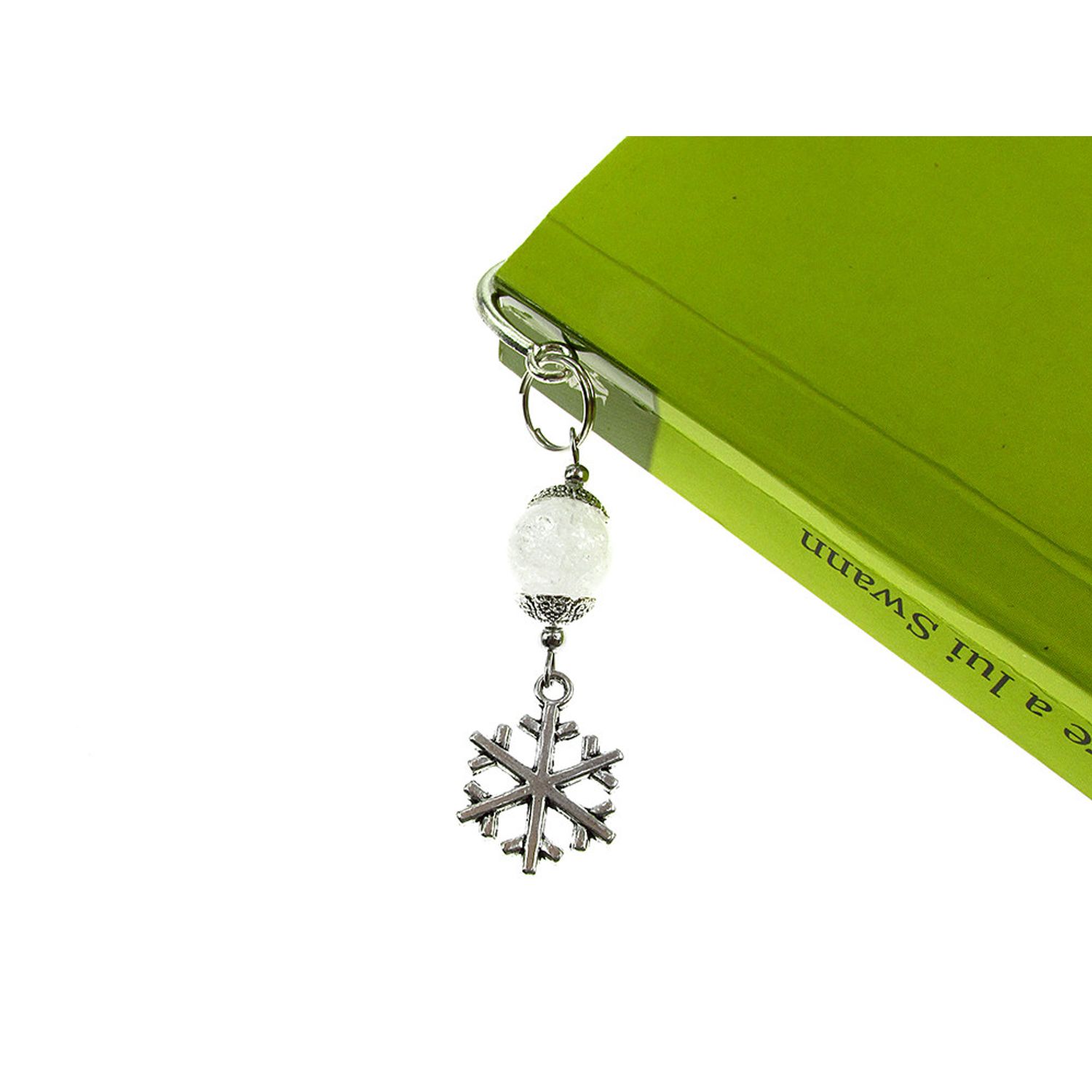 Semn de carte metalic pana cu fulg de nea si cristal de gheata fotografia produsului View 4 L