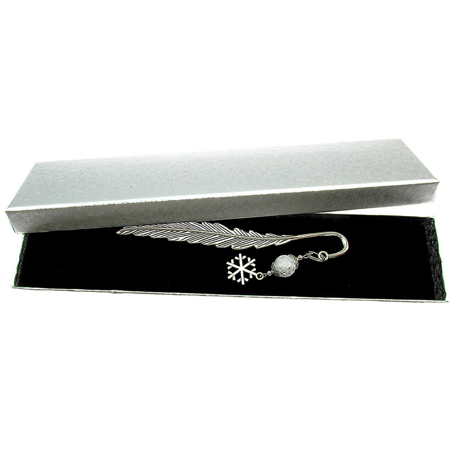 Semn de carte metalic pana cu fulg de nea si cristal de gheata fotografia produsului View 2 L