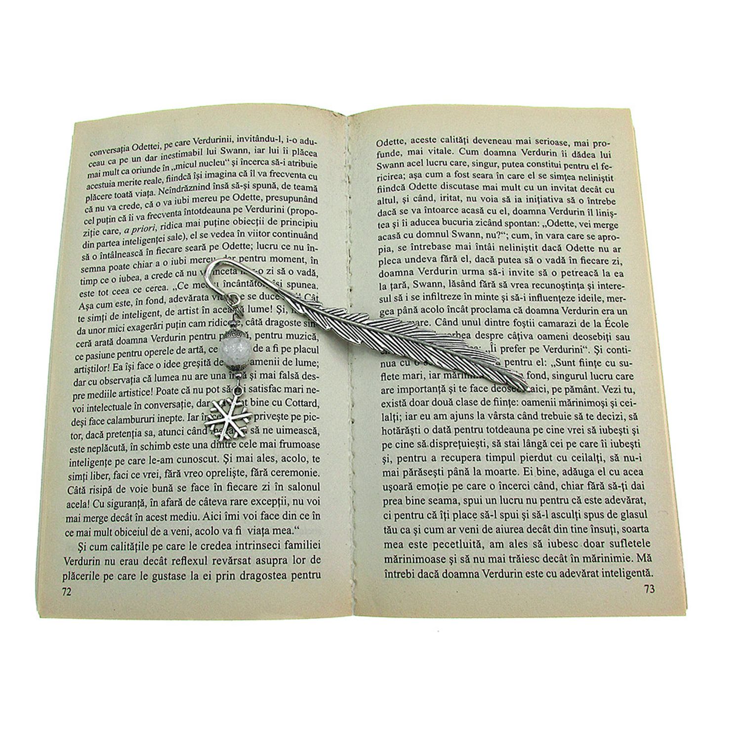 Semn de carte metalic pana cu fulg de nea si cristal de gheata fotografia produsului View 3 L