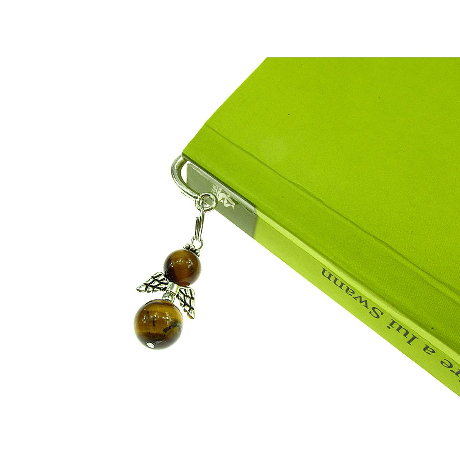 Semn de carte metalic pana cu ingeras ochi de tigru natural fotografia produsului View 3 L