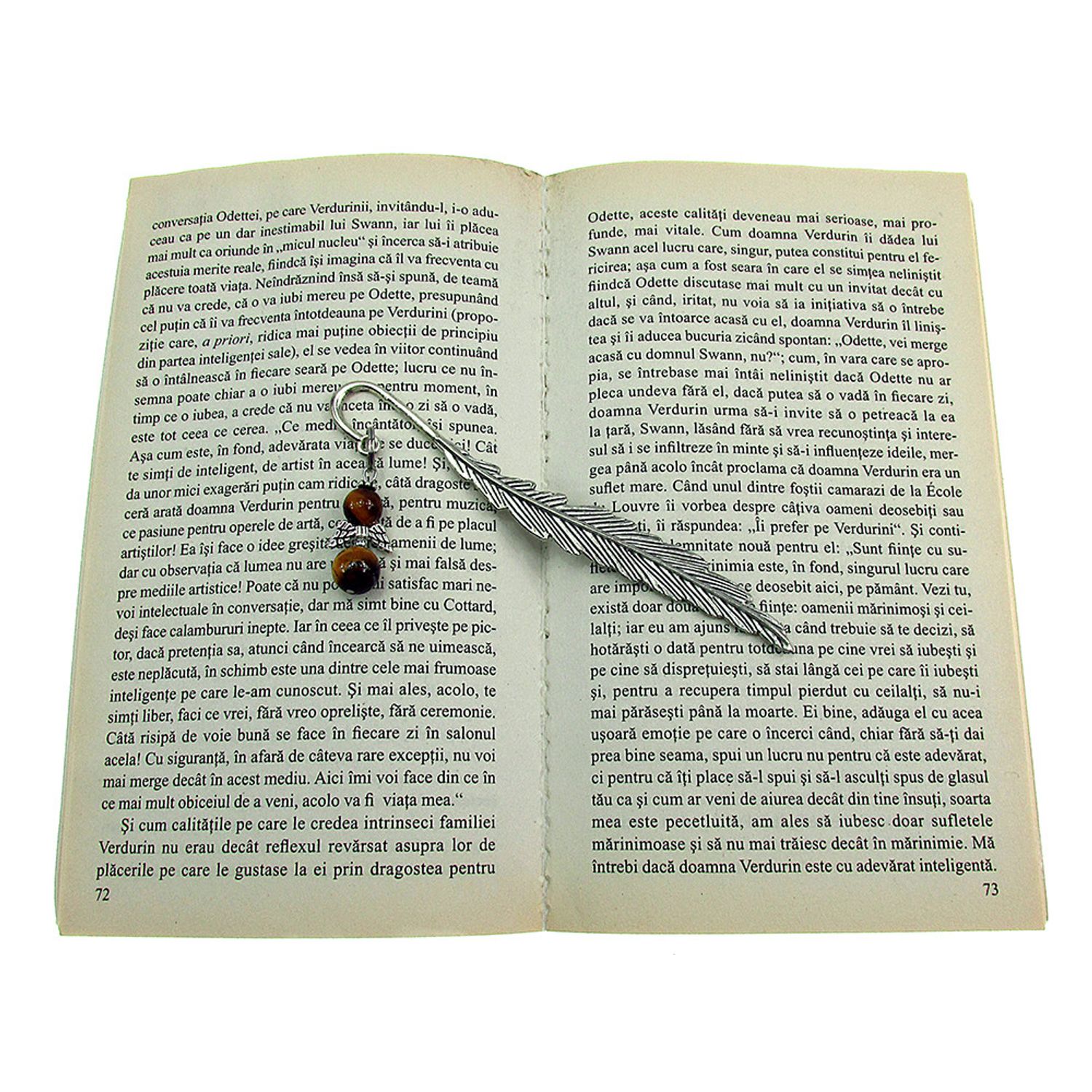 Semn de carte metalic pana cu ingeras ochi de tigru natural fotografia produsului View 4 L