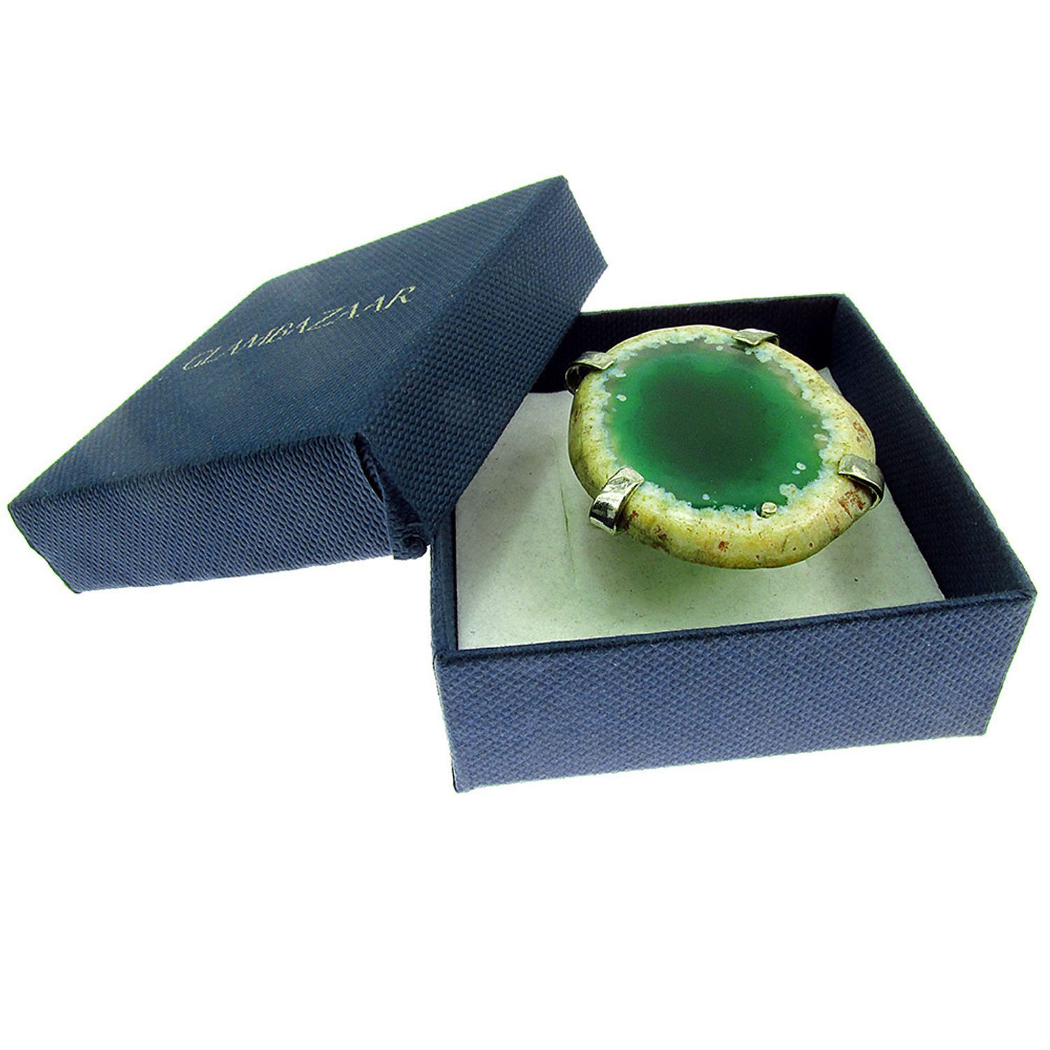 Inel reglabil statement masiv cu agat verde natural 6A fotografia produsului View 4 L