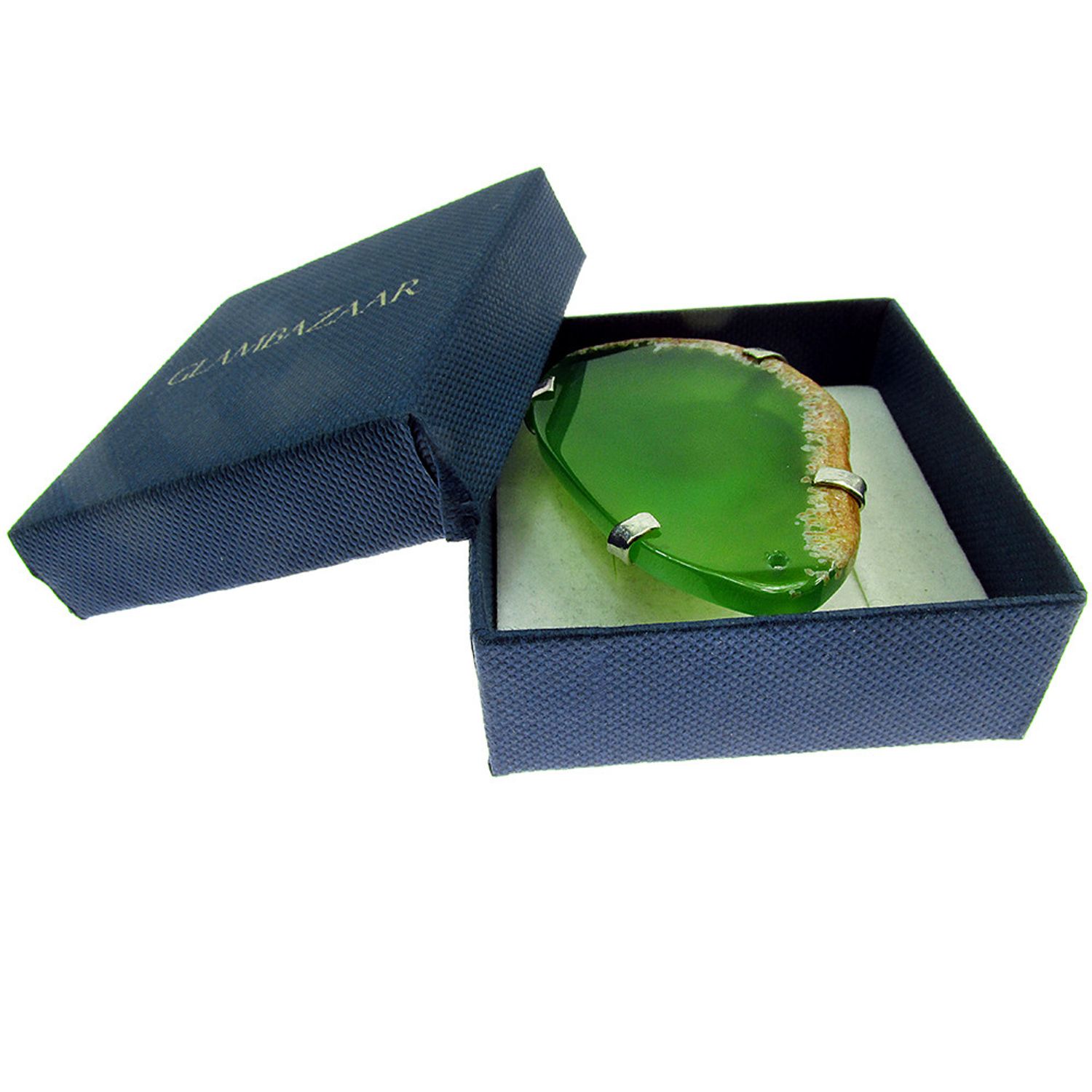 Inel reglabil statement masiv cu agat verde natural 7A fotografia produsului View 4 L