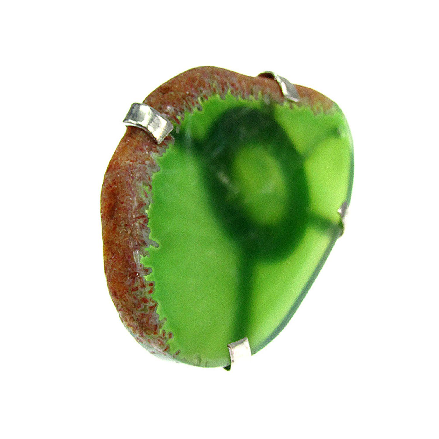 Inel reglabil statement masiv cu agat verde natural 7A fotografia produsului View 2 L