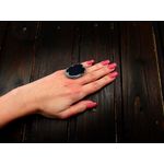 Inel reglabil statement masiv cu agat negru natural 10A fotografia produsului View 5 S