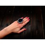 Inel reglabil statement masiv cu agat negru natural 18A fotografia produsului View 5 S