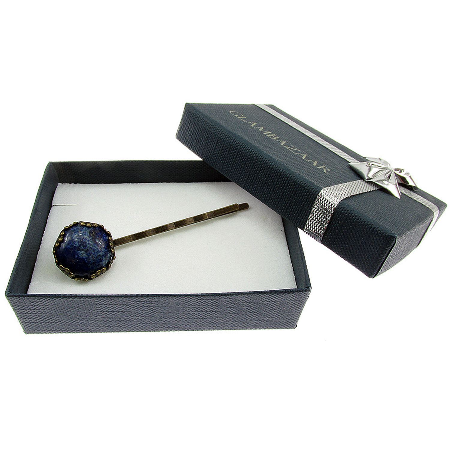 Agrafa de par cu piatra naturala lapis lazuli fotografia produsului View 5 L