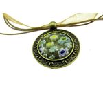Colier Millefiori galben in baza bronz antic fotografia produsului View 3 S