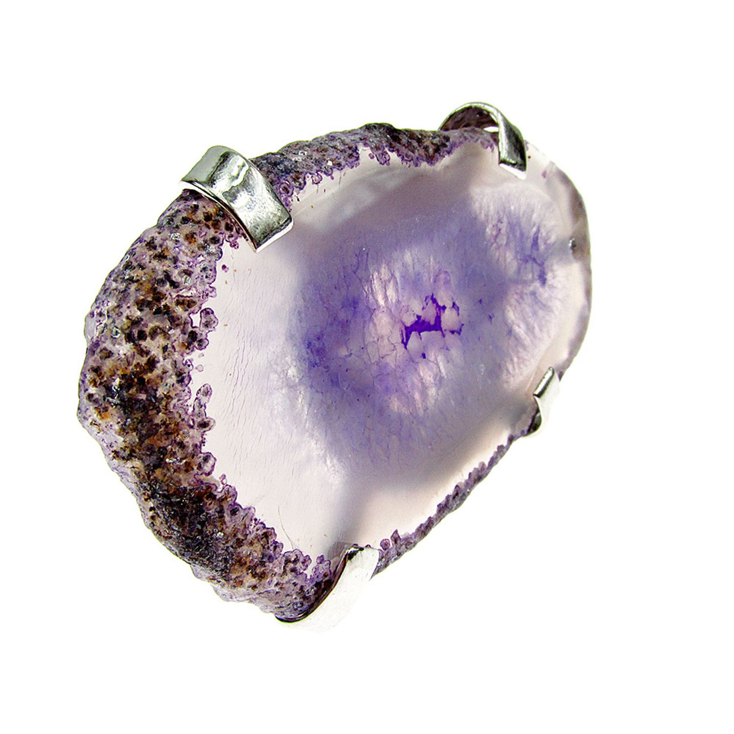 Inel reglabil statement masiv cu agata violet naturala 6A fotografia produsului View 2 L