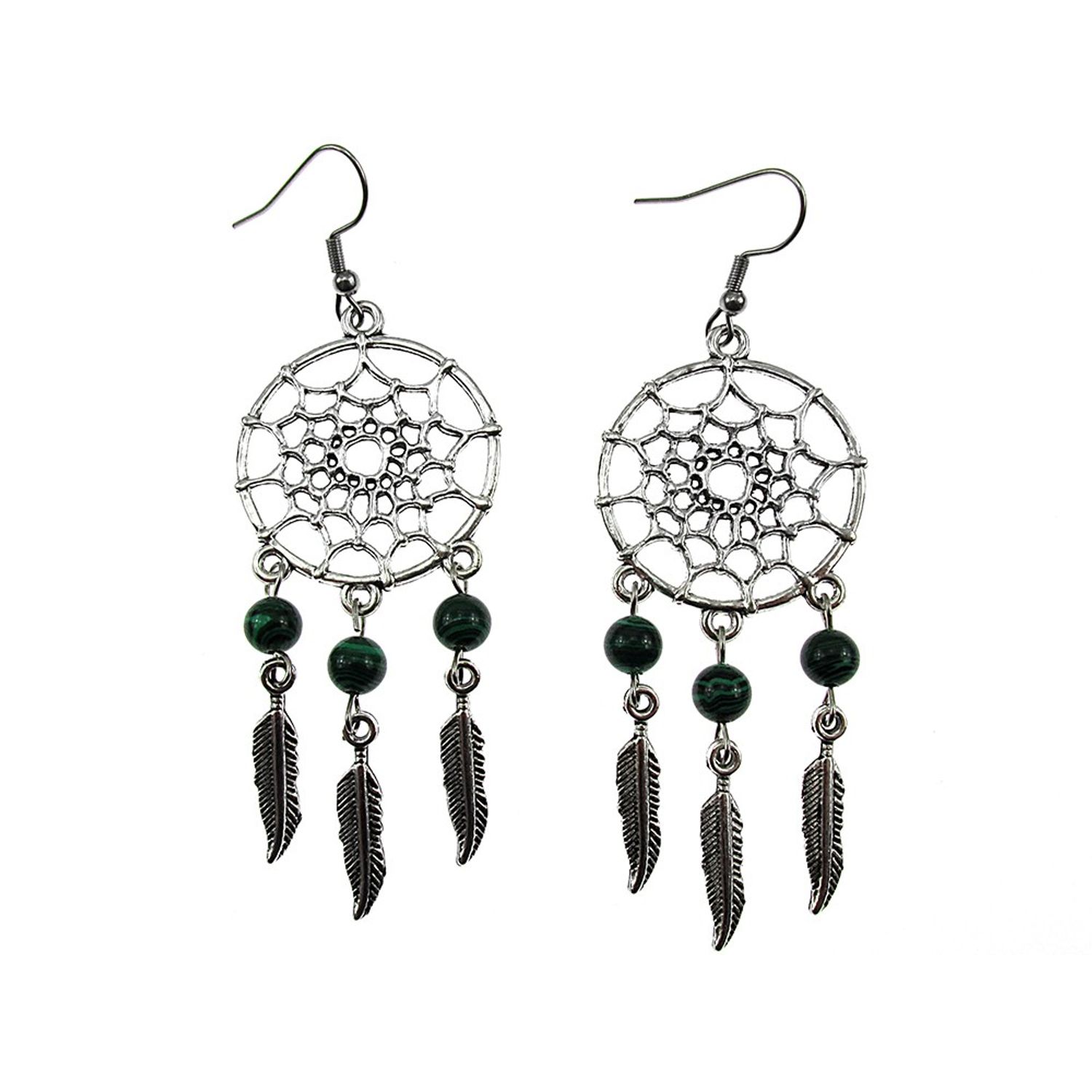 Cercei candelabru Dreamcatcher cu malachit fotografia produsului