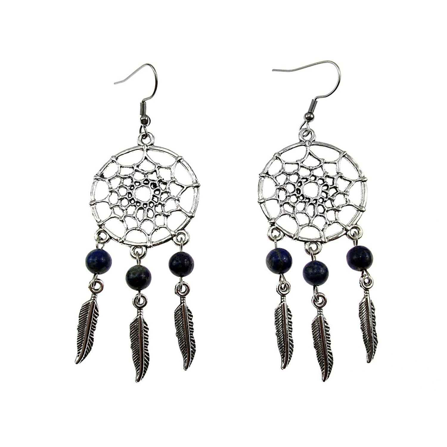 Cercei candelabru Dreamcatcher cu lapis lazuli natural fotografia produsului