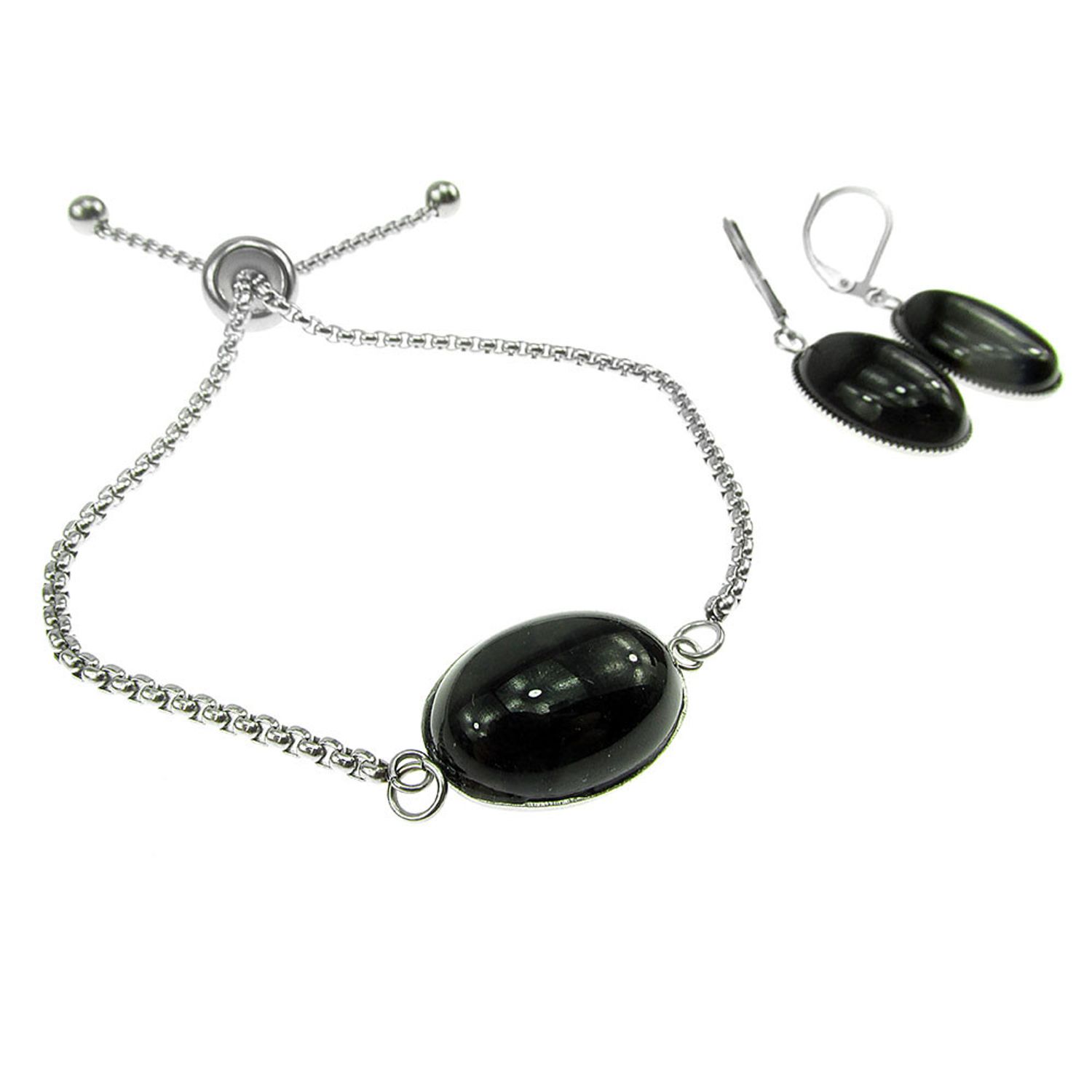 Set bratara si cercei inox cu onix fotografia produsului