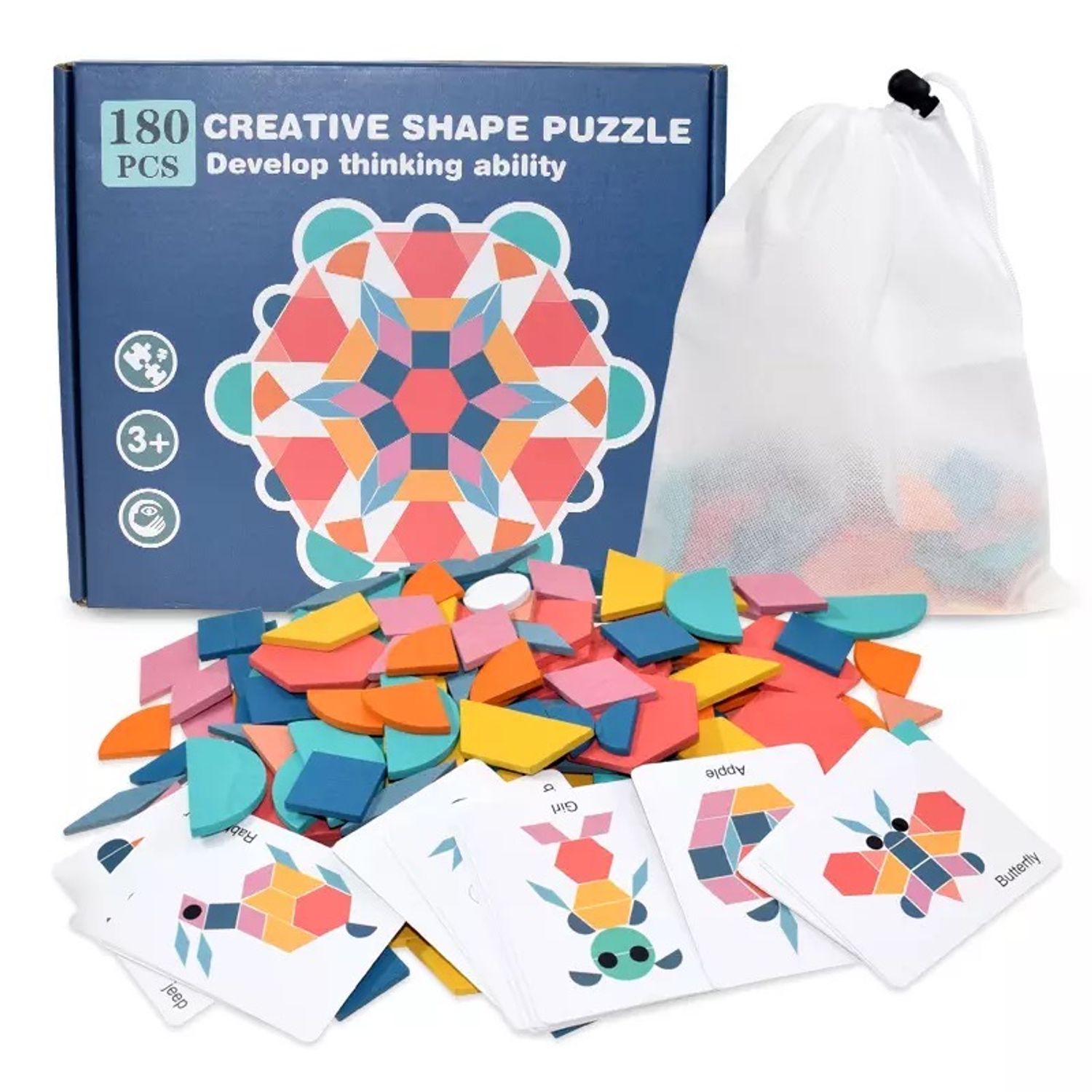 Tangram din lemn cu 180 piese, 7Toys fotografia produsului