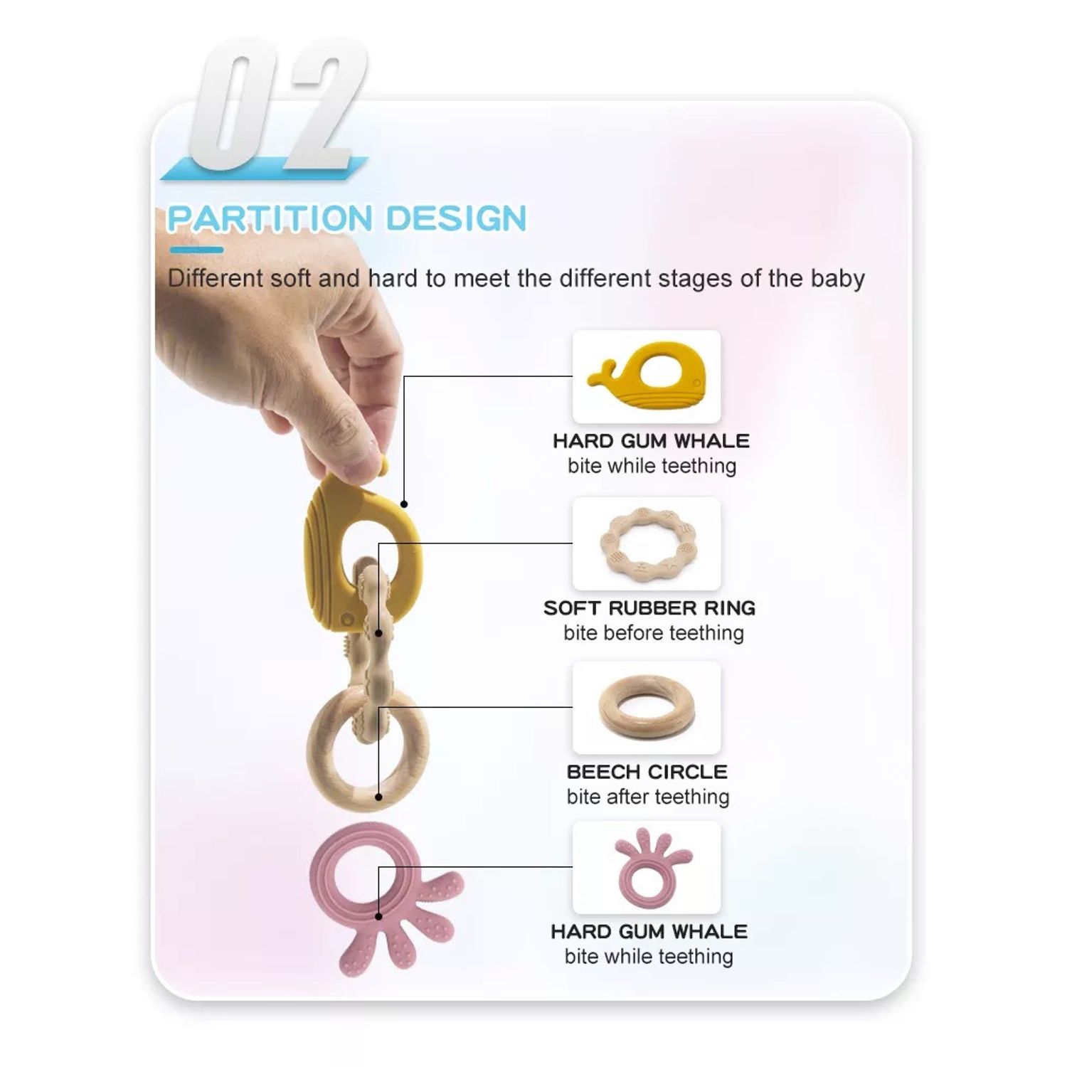 Jucarie dentitie bebelusi in forma de Caracatita/Balena, silicon, aplicator gel gingival, mov fotografia produsului View 4 L