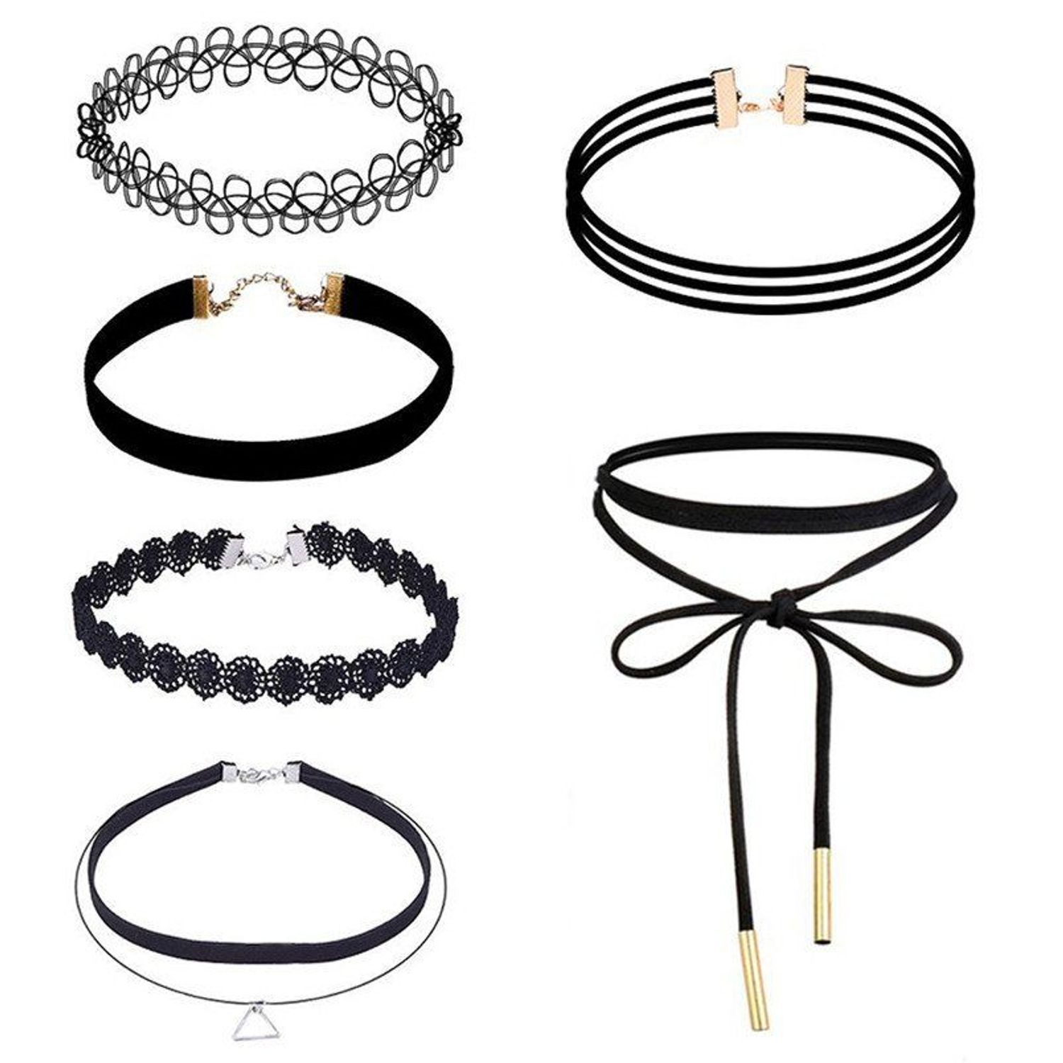 Set 6 coliere choker elegant, stiluri multiple, negru fotografia produsului