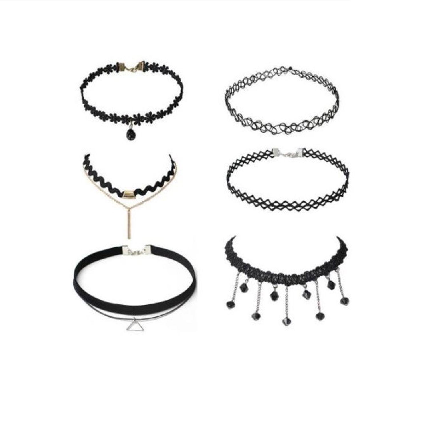 Set 6 colier choker elegant, stiluri multiple, negru fotografia produsului