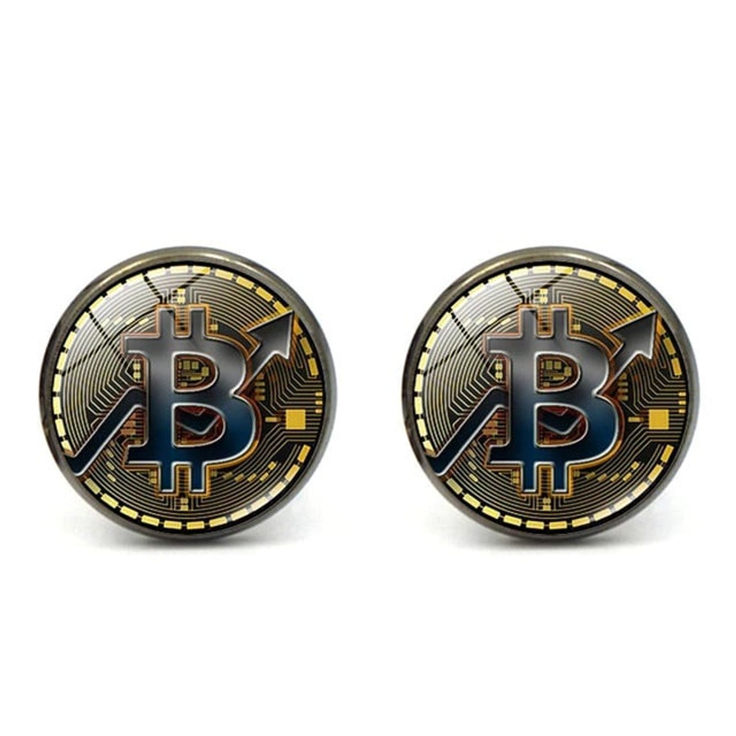 Set Butoni camasa, model Bitcoin, negru fotografia produsului