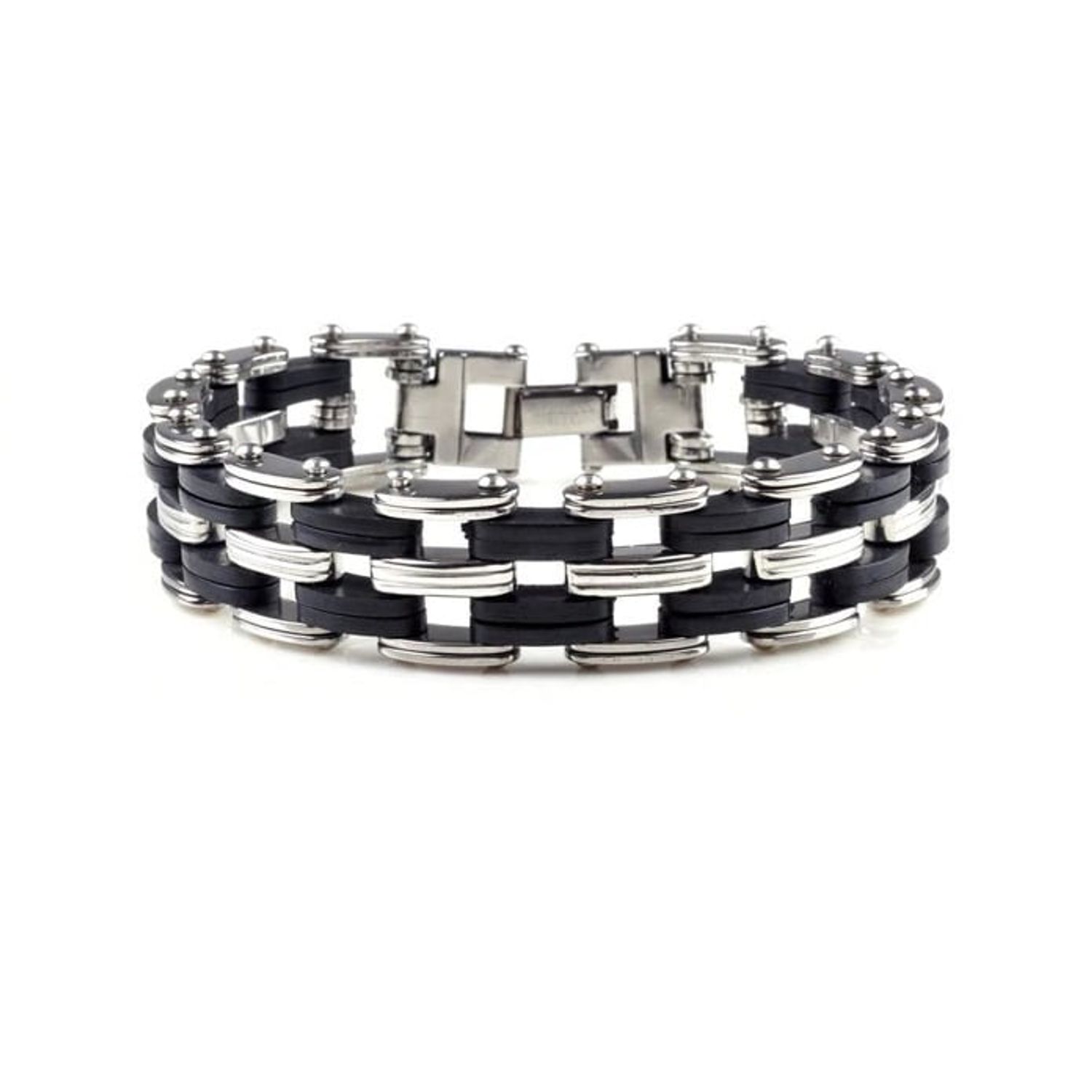 Bratara pentru barbati, negru/argintiu, model B9, 20.5 cm fotografia produsului