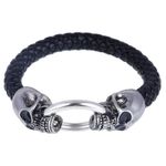 Bratara Piele impletita, Skull, culoare neagra, 21 cm fotografia produsului