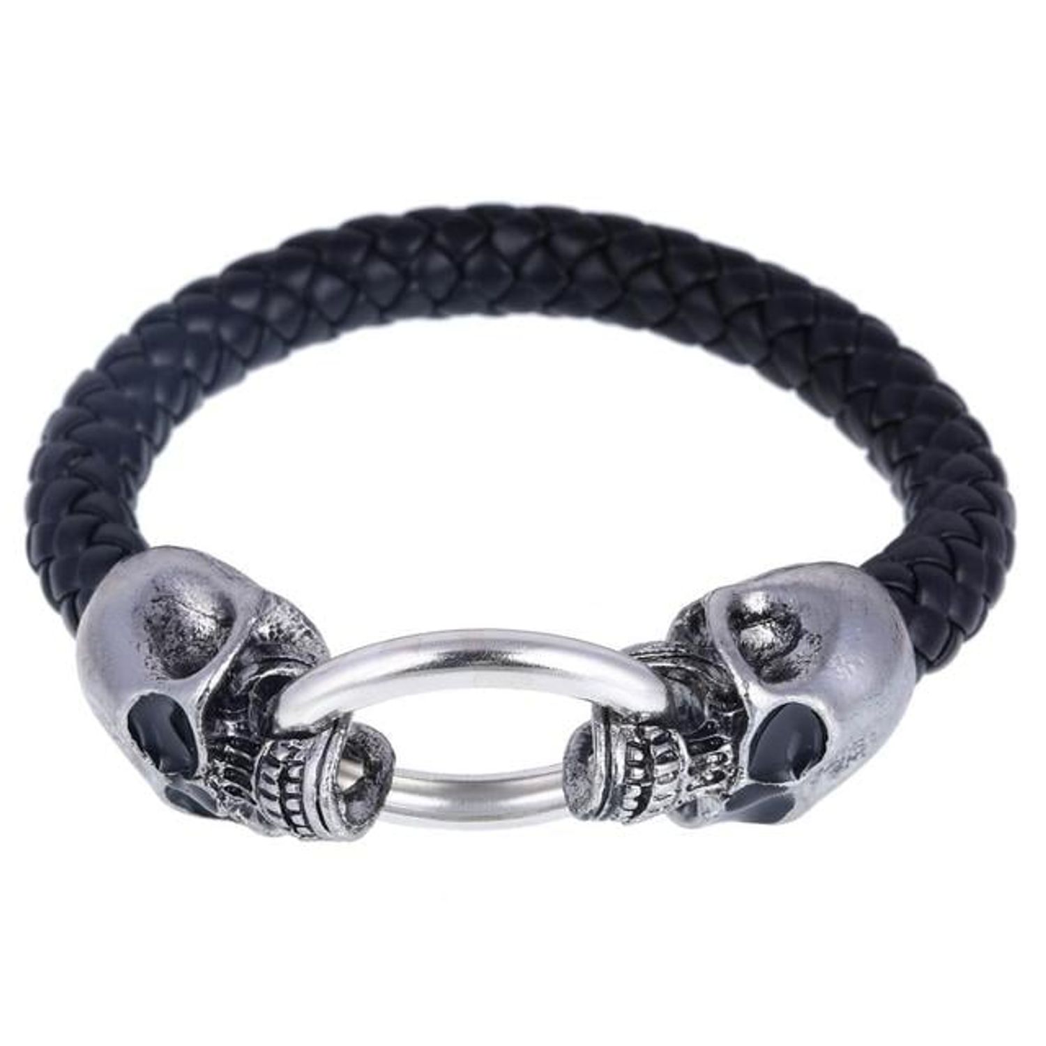 Bratara Piele impletita, Skull, culoare neagra, 21 cm fotografia produsului