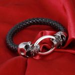 Bratara Piele impletita, Skull, culoare neagra, 21 cm fotografia produsului View 5 S