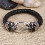 Bratara Piele impletita, Skull, culoare neagra, 21 cm fotografia produsului View 3 S