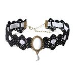 Colier Choker Gothic din dantela neagra transparenta, snur Alb fotografia produsului